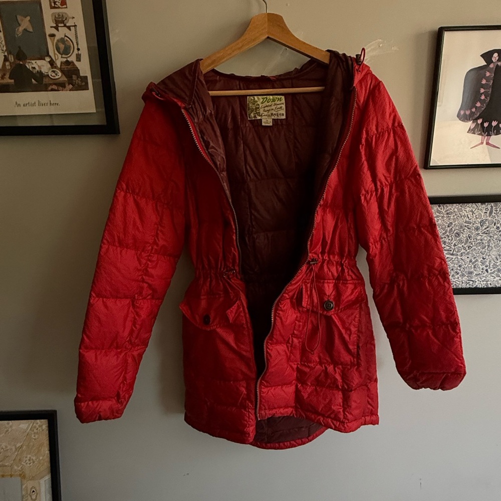 Eddie Bauer Red Quilted Puffer Down Coat with Hood